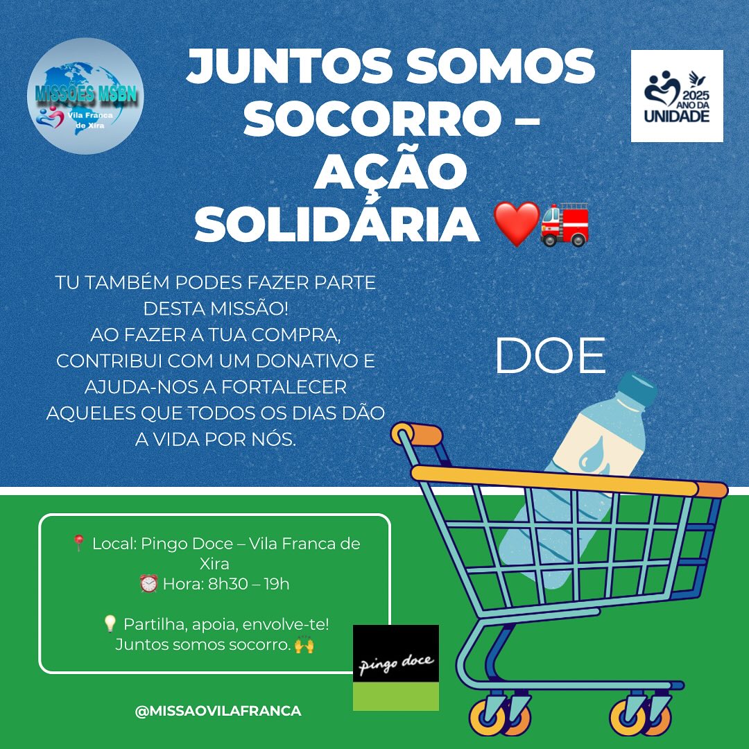Participe dessa Campanha !! Venha ter conosco nesse sábado, Pingo doce de Vila franca de xira .
Juntos somos 🛟 socorro.
Nossa Missão é colaborar com nossos Bombeiros 🚒